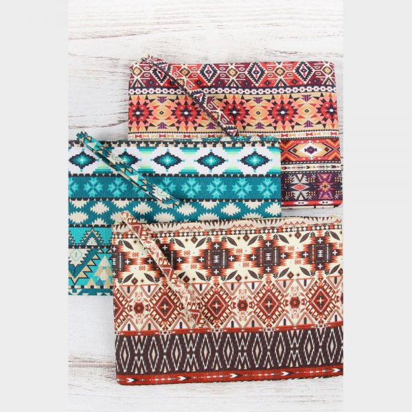 S18-10-5-MP0086- AZTEC PATTERN POUCH-BROWN/6PCS